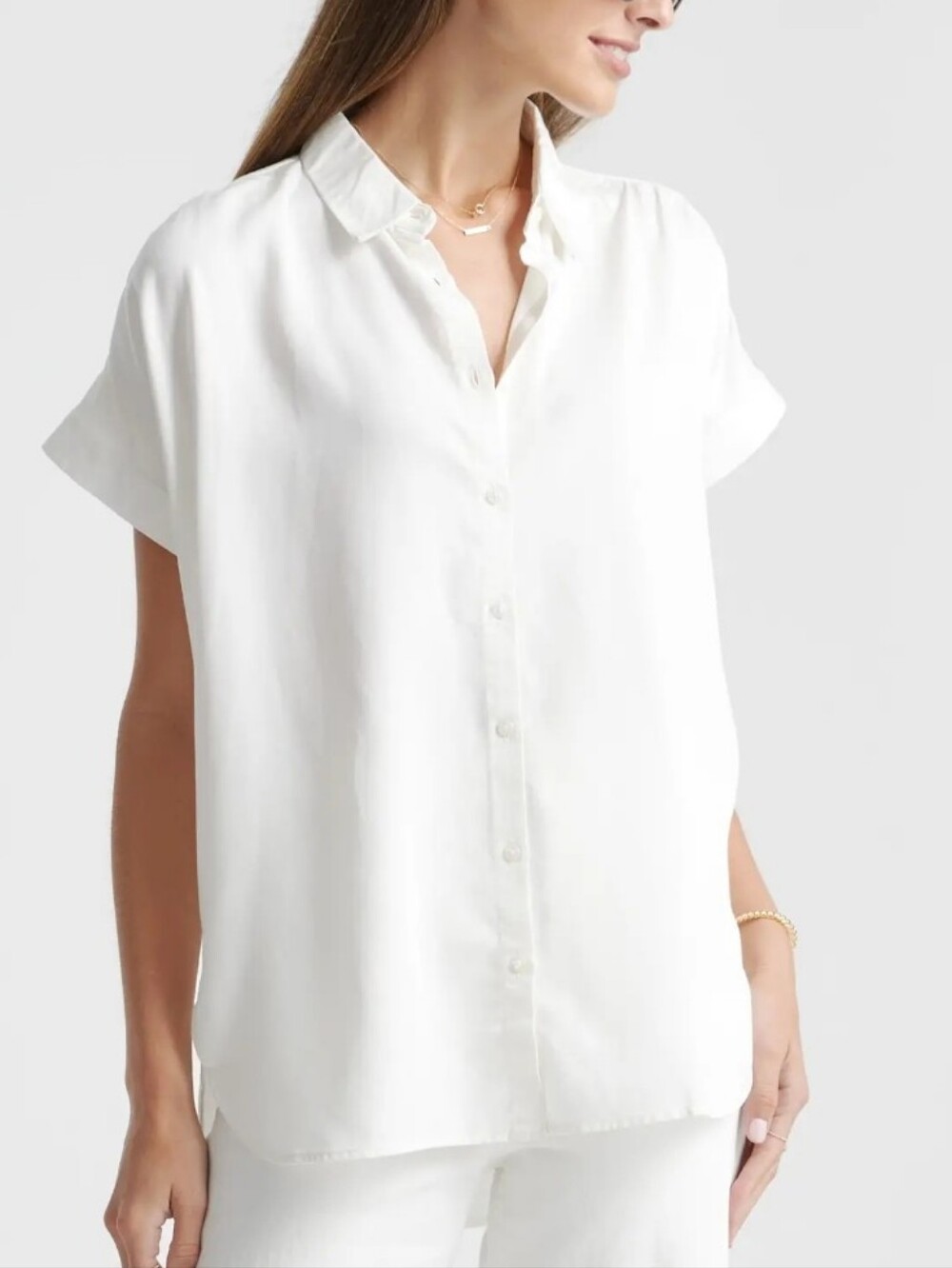 Quince Women's Short-Sleeve Button Front Camp Top in White Size Large